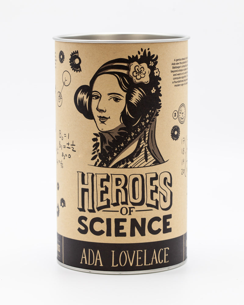 Metal-capped cardboard tube for Ada Lovelace pint glass