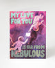 Nebulous Love greeting card by Cognitive Surplus, galactic purple, green, 100% recycled paper