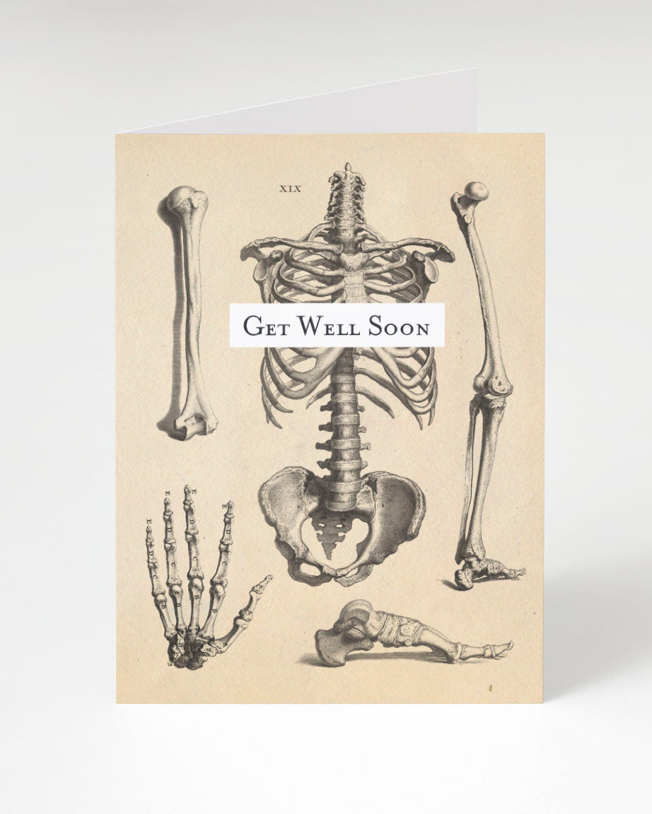 Skeleton Get Well greeting card by Cognitive Surplus, 100% recycled paper