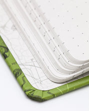 Inside pages of Insects hardcover dot grid journal by Cognitive Surplus, leafy green, 100% recycled paper