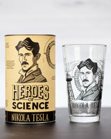 Nikola Tesla pint glass by Cognitive Surplus with metal-capped tube