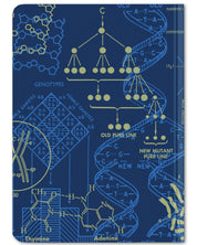 Back cover of Genetics mini hardcover dot grid notebook by Cognitive Surplus, royal blue and marigold yellow, 100% recycled paper