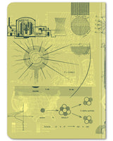 Back cover of Nuclear Physics mini hardcover dot grid notebook by Cognitive Surplus, uranium yellow, 100% recycled paper