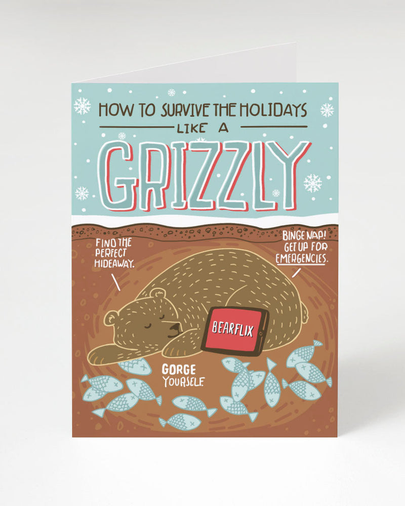 Bear's Guide to Survive the Holidays greeting card by Cognitive Surplus, 100% recycled paper