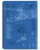 Back cover of Rocketry hardcover dot grid notebook by Cognitive Surplus, blue, 100% recycled paper