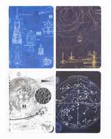 Covers of Space Science research 4 pack by Cognitive Surplus, mini softcover, 100% recycled paper, field notes