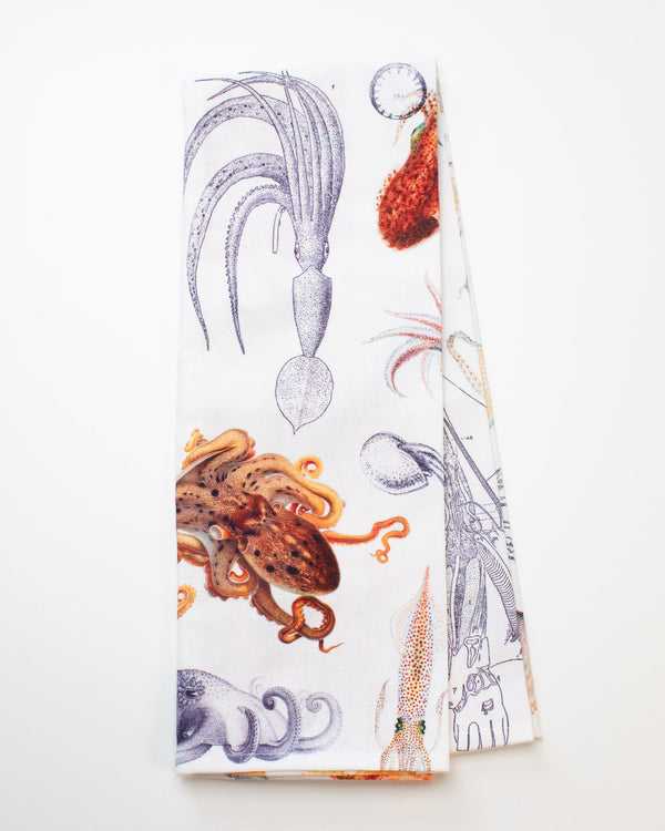 Octopus & Squid Printed Tea Towel